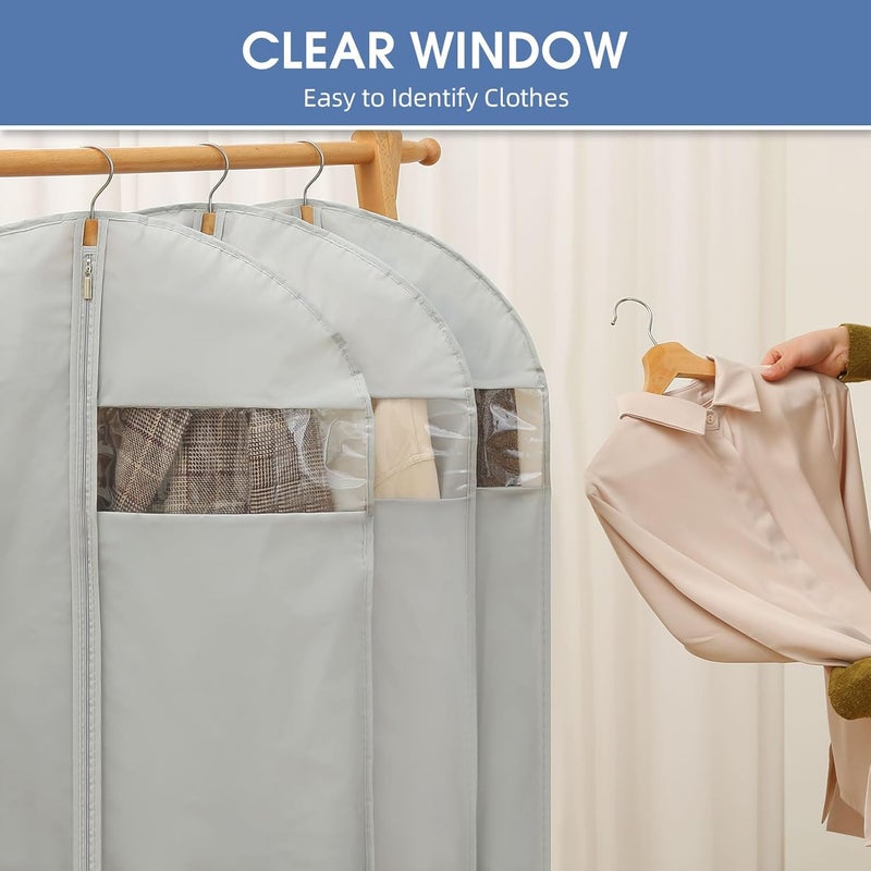 Perber Dress Bags for Gowns, 65'' Long Garment Bags for Hanging Clothes, Dress Garment Bag, Grey Dress Cover with Clear Window for Dresses, Coats, Uniforms - 2 Pack - Image 4